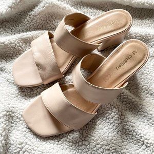 LEATHER BLOCK HEEL SQUARE TOE NUDE SLIDES SIZE EU 39  (8-8.5) BNWT